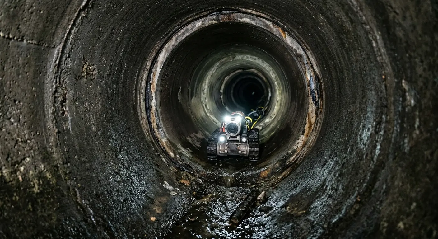 Robotic sewer camera inspecting pipe interior for Sewer Line Repair in Kinnelon
